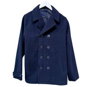 JANIE AND JACK Boys Navy Blue Peacoat 14/16 Double Breasted Wool Blend Jacket